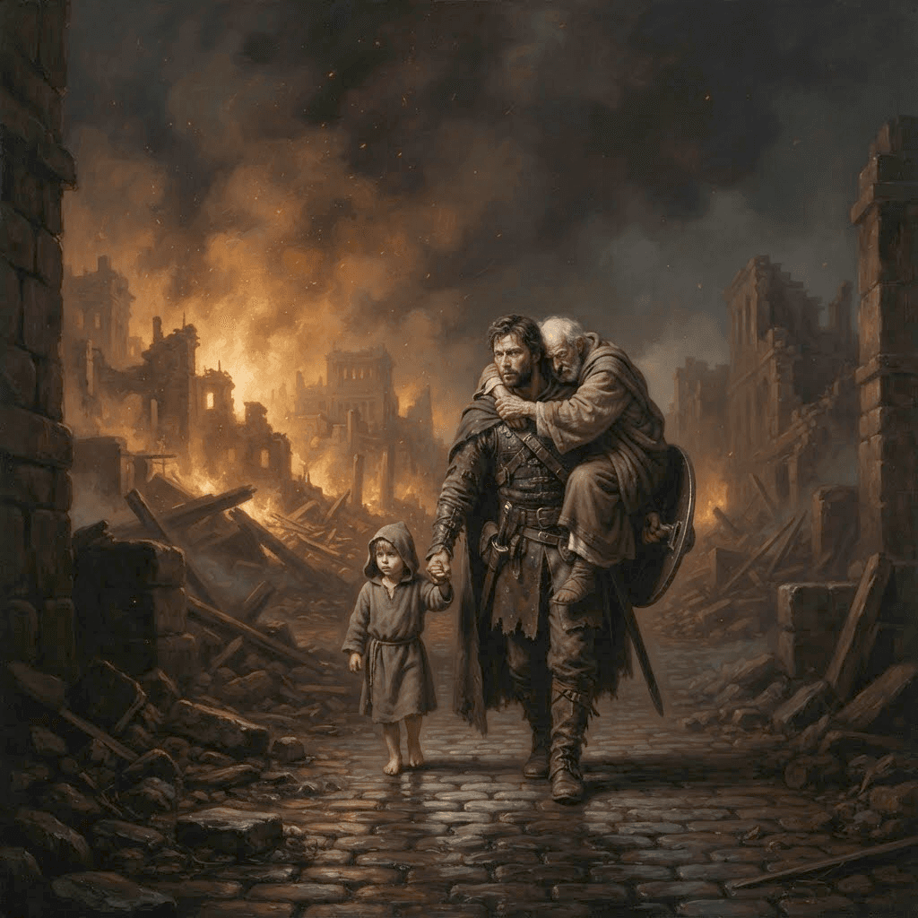 Aeneas draagt zijn vader